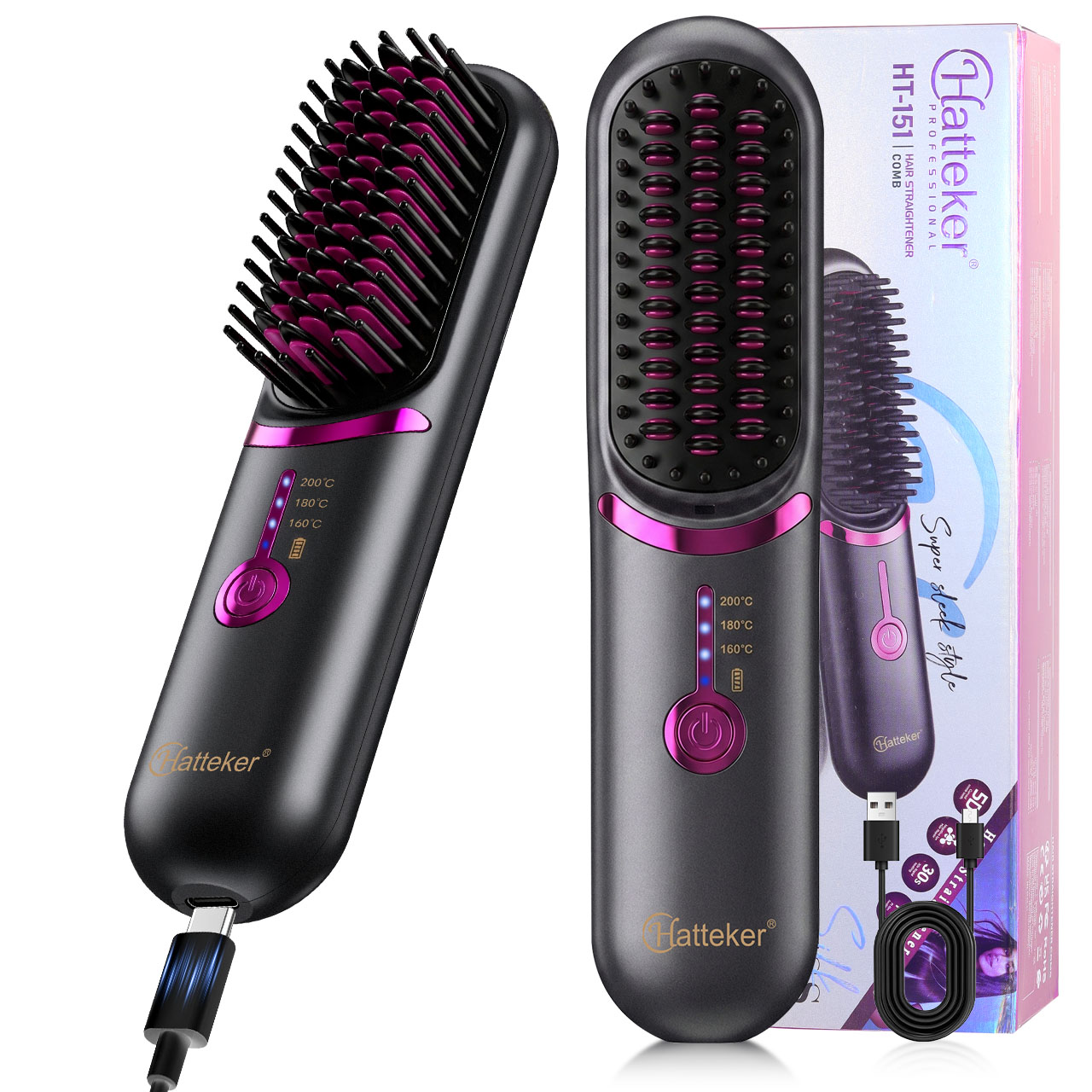 Hair Straightener - Hatteker Kablosuz Taşınabilir Seyahat Saç Düzleştirici